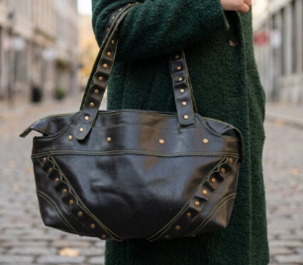 Matt & Nat Black Vegan Leather Shoulder Bag w/ Brass Studs